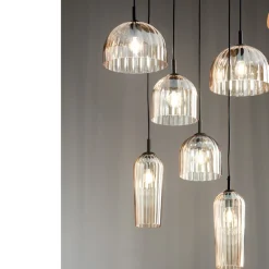 Viadurini Lighting Moderne Pendelleuchten-Hängelampe aus geblasenem gestreiftem Glas und lackiertem Metall - Giuliano