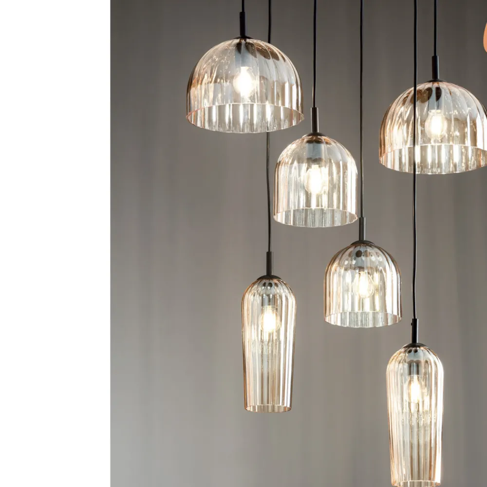 Viadurini Lighting Moderne Pendelleuchten-Hängelampe aus geblasenem gestreiftem Glas und lackiertem Metall - Giuliano