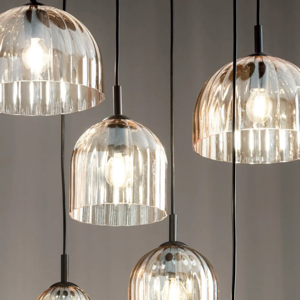 Viadurini Lighting Moderne Pendelleuchten-Hängelampe aus geblasenem gestreiftem Glas und lackiertem Metall - Giuliano