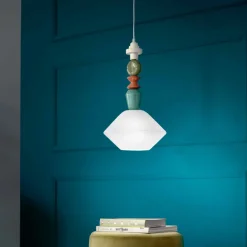 Ferroluce Moderne Pendelleuchten-Hängelampe aus Glas und farbiger Keramik, hergestellt in Italien – Lariat