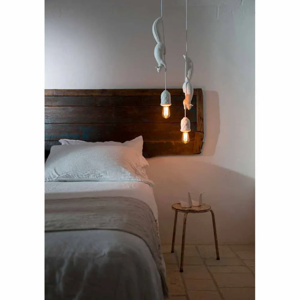Viadurini Lighting Designer Pendelleuchten-Hängelampe aus mattweißer Keramik mit Eichhörnchen und Eichel - Eichhörnchen