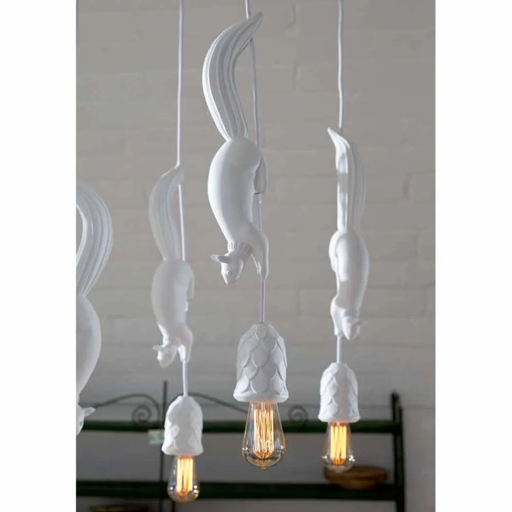 Viadurini Lighting Designer Pendelleuchten-Hängelampe aus mattweißer Keramik mit Eichhörnchen und Eichel - Eichhörnchen