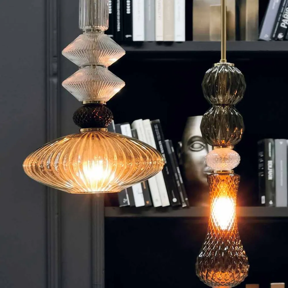 Viadurini Lighting Murano Lampen|Moderne Pendelleuchten-Hängelampe aus Muranoglas und Stoff Made in Italy - Missi
