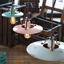 Ferroluce Pendelleuchten Vintage-Hängelampe Country aus Keramik und Metall Monica