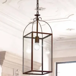 Aldo Bernardi Pendelleuchten Vintage-Hängelampe eckig aus Messing und Glas Aida von