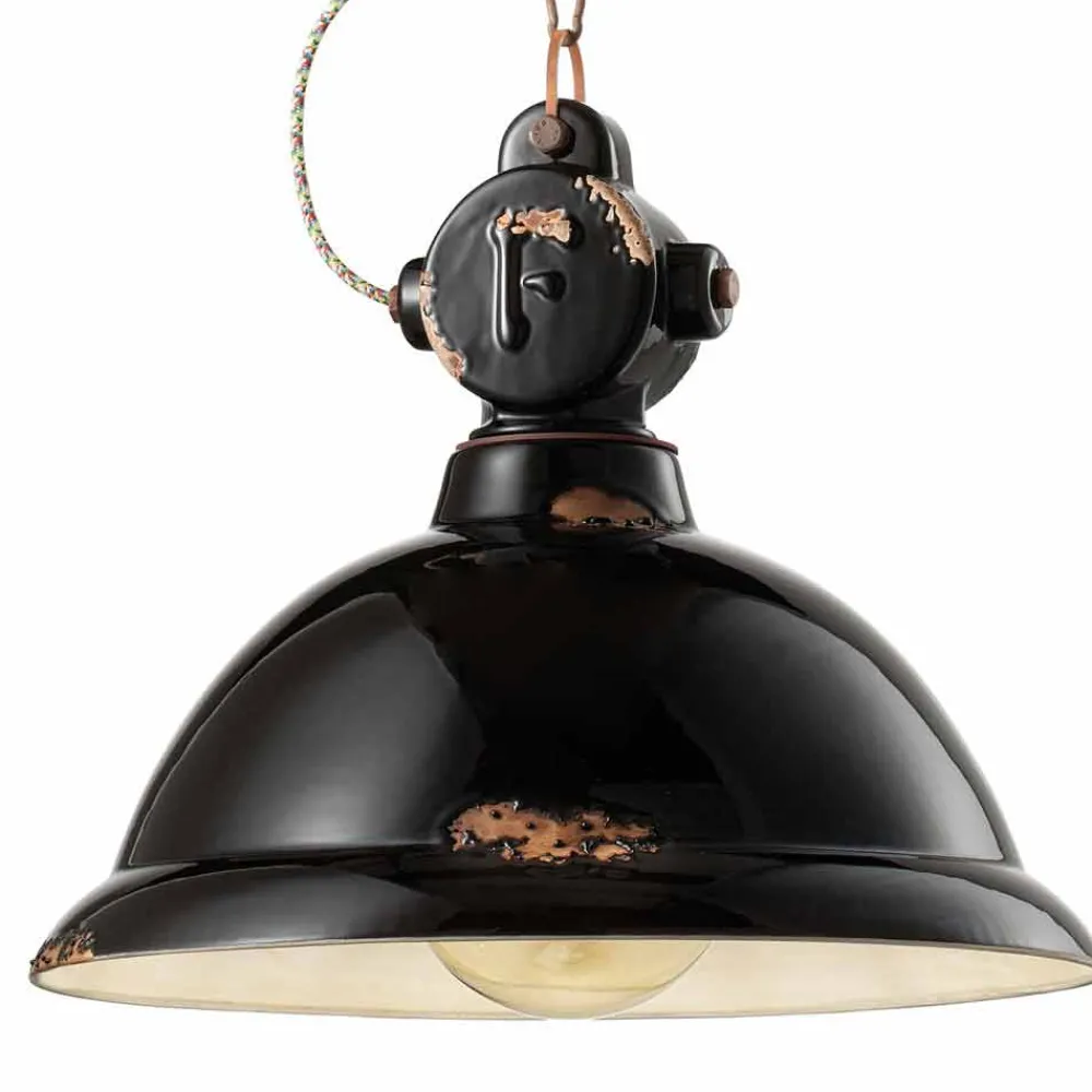 Ferroluce Pendelleuchten Vintage-Hängelampe im Vintage Design aus Keramik und Metall Angela