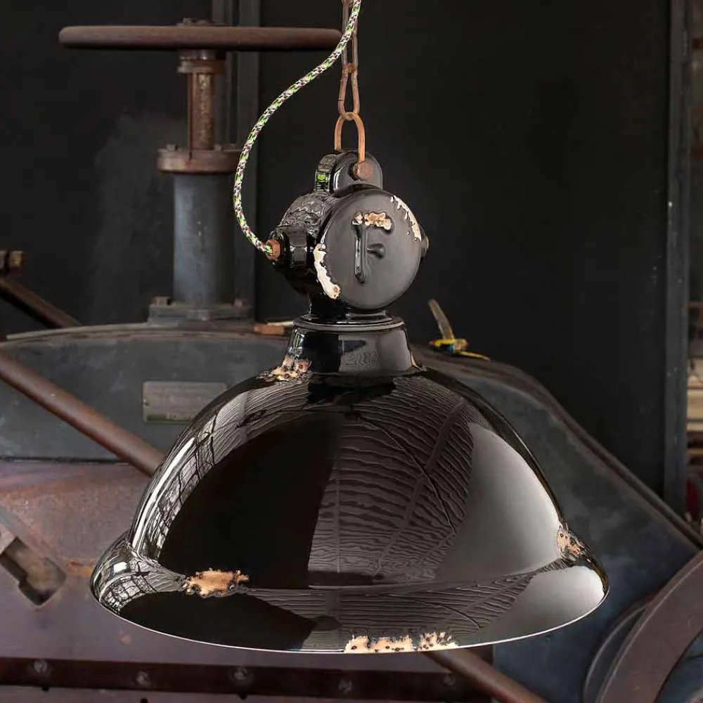 Ferroluce Pendelleuchten Vintage-Hängelampe im Vintage Design aus Keramik und Metall Angela