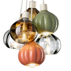 Ferroluce Moderne Pendelleuchten-Hängelampe mit 6 Elementen aus Keramik und Glas, hergestellt in Italien – Afoxe