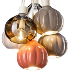 Ferroluce Moderne Pendelleuchten-Hängelampe mit 6 Elementen aus Keramik und Glas, hergestellt in Italien – Afoxe