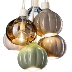 Ferroluce Moderne Pendelleuchten-Hängelampe mit 6 Elementen aus Keramik und Glas, hergestellt in Italien – Afoxe