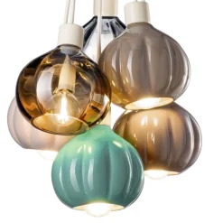 Ferroluce Moderne Pendelleuchten-Hängelampe mit 6 Elementen aus Keramik und Glas, hergestellt in Italien – Afoxe