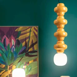 Ferroluce Moderne Pendelleuchten-Hängelampe mit 4 Elementen aus Keramik und Glas, hergestellt in Italien – Copacabana