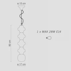 Ferroluce Moderne Pendelleuchten-Hängelampe mit 4 Elementen aus Keramik und Glas, hergestellt in Italien – Copacabana
