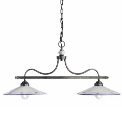 Ferroluce Pendelleuchten Vintage-Hängelampe mit 2 Lichtern in handbemalter Keramik und Eisendesign - Asti