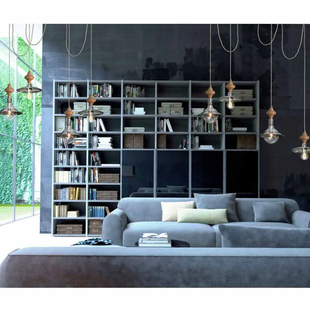 Viadurini by Sideform Vintage Kronleuchter-Hängelampe mit 8 Lichtern mit Holzelement Bois