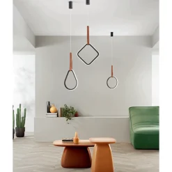 Viadurini Lighting Moderne Pendelleuchten-Hängelampe mit geometrischen Formen und Details aus Kunstleder – Zypresse