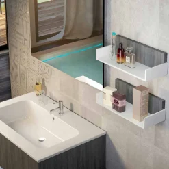 Viadurini Bathroom Badmöbel Hängend-Hängende Badezimmerkomposition aus Mineralmarmor und Fenix made in Italy, Forlì