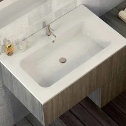 Viadurini Bathroom Badmöbel Hängend-Hängende Badezimmerkomposition aus Mineralmarmor und Fenix made in Italy, Forlì