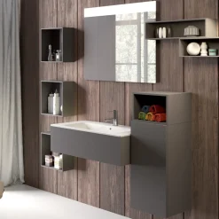 Viadurini Bathroom Badmöbel Hängend-Hängende Badezimmerkomposition aus rauchgrauem Fenix, hergestellt in Italien, Neapel
