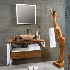 Viadurini Bathroom Badmöbel Hängend-Hängende Badezimmerkonsole aus Teakholz und Hi Macs® mit Aufbewahrungsschublade - Rodolfo