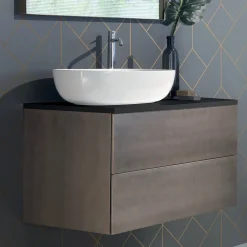 Viadurini Bathroom Badmöbel Hängend-Hängende Badezimmermöbel aus Holz, Metall und Keramik B96 cm, Edel - Renga