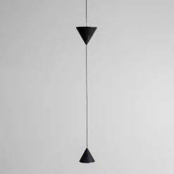 Viadurini Lighting Designer Pendelleuchten-Hängende Drahtlampe aus schwarzem Aluminium und Doppelkegel-Design - Mercado
