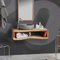 Viadurini Bathroom Badmöbel Hängend-Hängende Zusammensetzung von Badmöbeln aus modernem Teakholz - Kristi