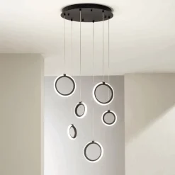 Viadurini Lighting Moderne Kronleuchter-Hängender Kronleuchter aus schwarz lackiertem Metall mit 6 LED-Leuchten – Zeder