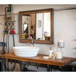 Viadurini Bathroom Badmöbel Hängend-Hängendes Aufsatzwaschbecken aus Streifenteakholz Norcia