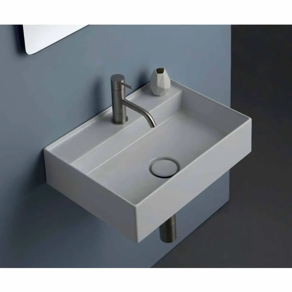 Viadurini Bathroom Farbige Waschbecken-Hängewaschbecken Sun aus Keramik 50x35 cm, in verschiedenen Farben verfügbar