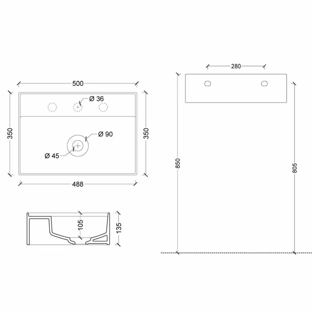 Viadurini Bathroom Farbige Waschbecken-Hängewaschbecken Sun aus Keramik 50x35 cm, in verschiedenen Farben verfügbar