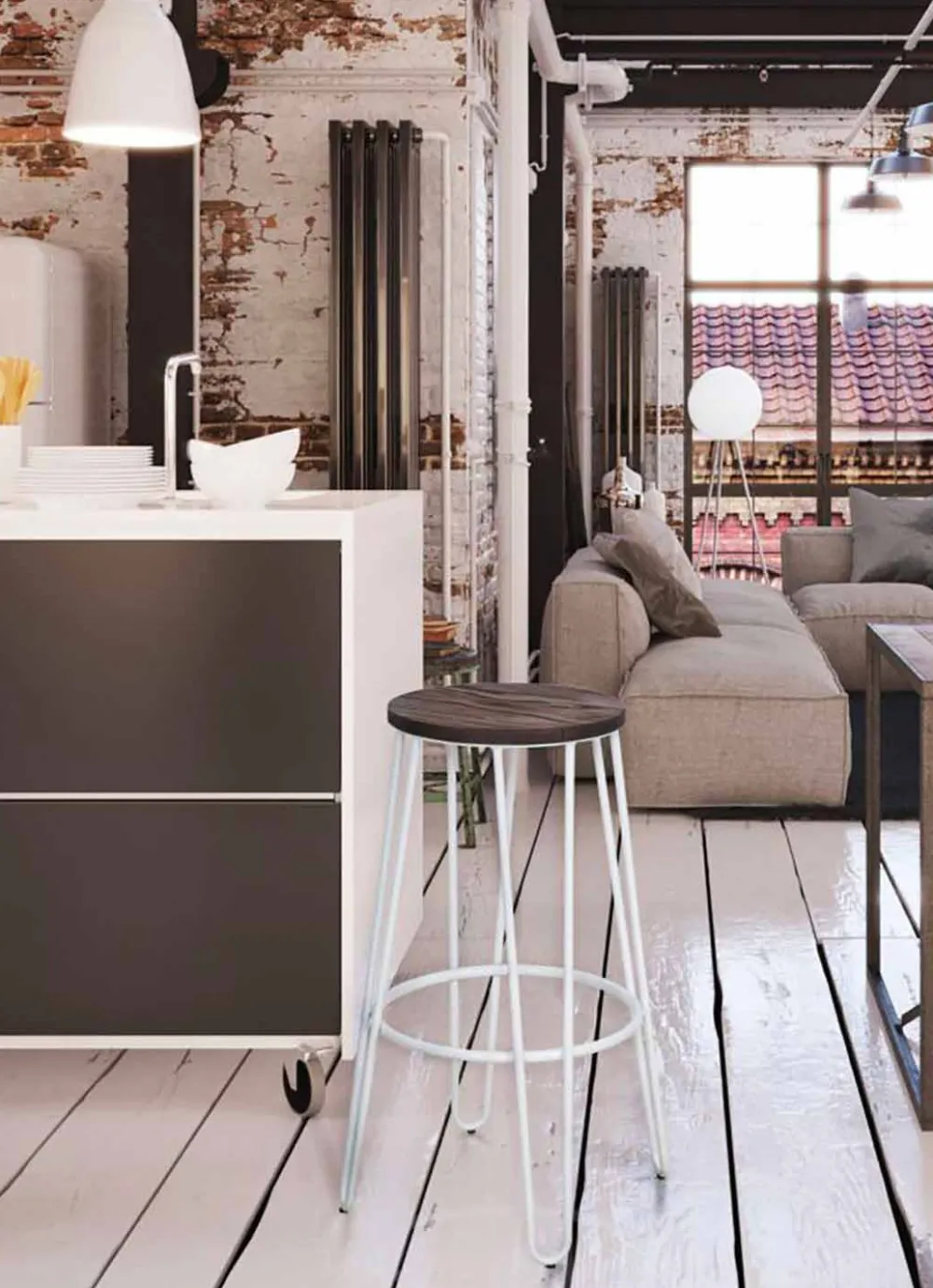 Viadurini Living Küchenhocker-Hocker im Industriestil mit modernem Design aus Holz und Eisen, 2-teilig - Belia