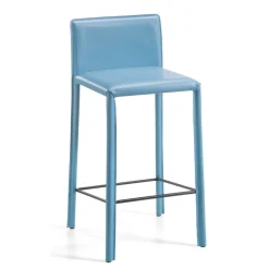 Viadurini Living Küchenhocker-Hocker mit niedriger Rückenlehne aus blauem Leder, hergestellt in Italien – Delfino