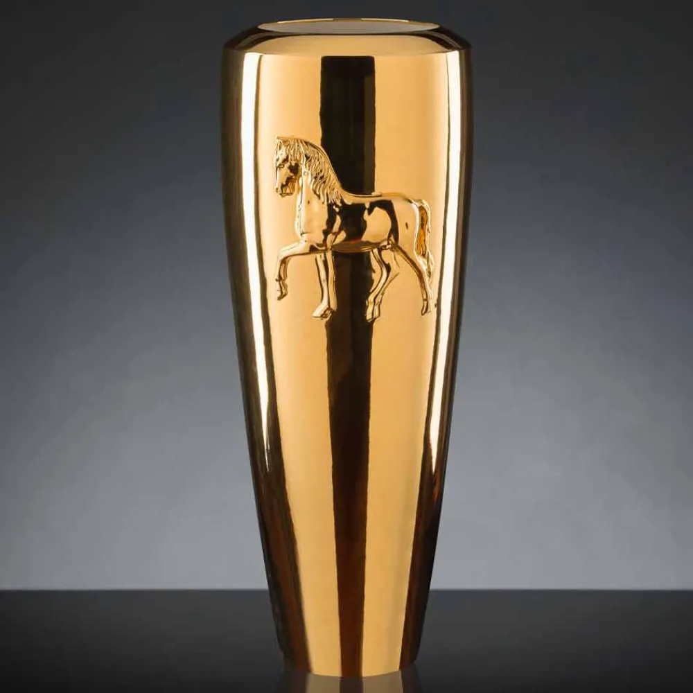 Viadurini Living Deko Vasen-Hohe Indoor-Vase aus Keramik mit Gold-Finish, handgefertigt in Italien - Jacky