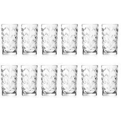 Viadurini Kitchen Italienisches Kristallgeschirr-Hohe Trinkgläser in Eco Crystal Leaf Dekoration 12 Stück - Magnolio