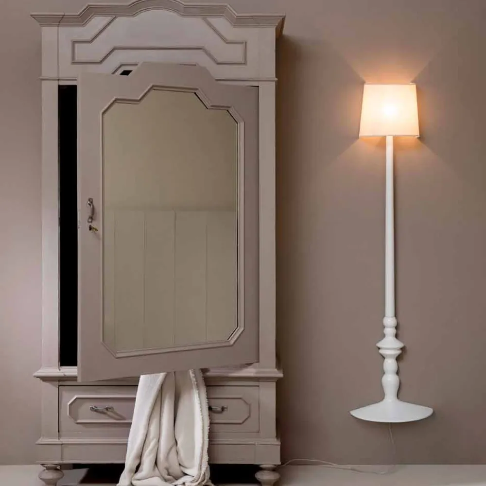 Viadurini Lighting Design Wandleuchten-Hohe Wandapplikation aus weißer Keramik und Lampenschirm aus Leinen - Cadabra