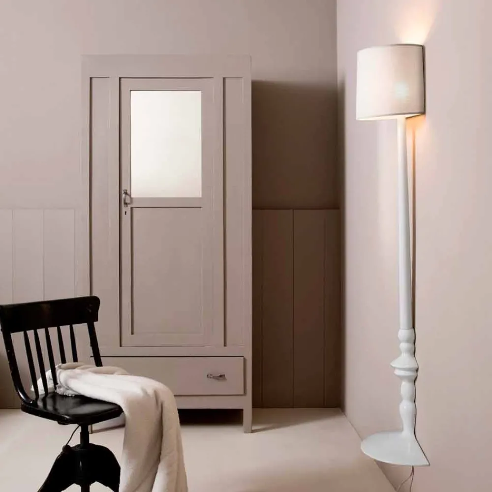 Viadurini Lighting Design Wandleuchten-Hohe Wandapplikation aus weißer Keramik und Lampenschirm aus Leinen - Cadabra