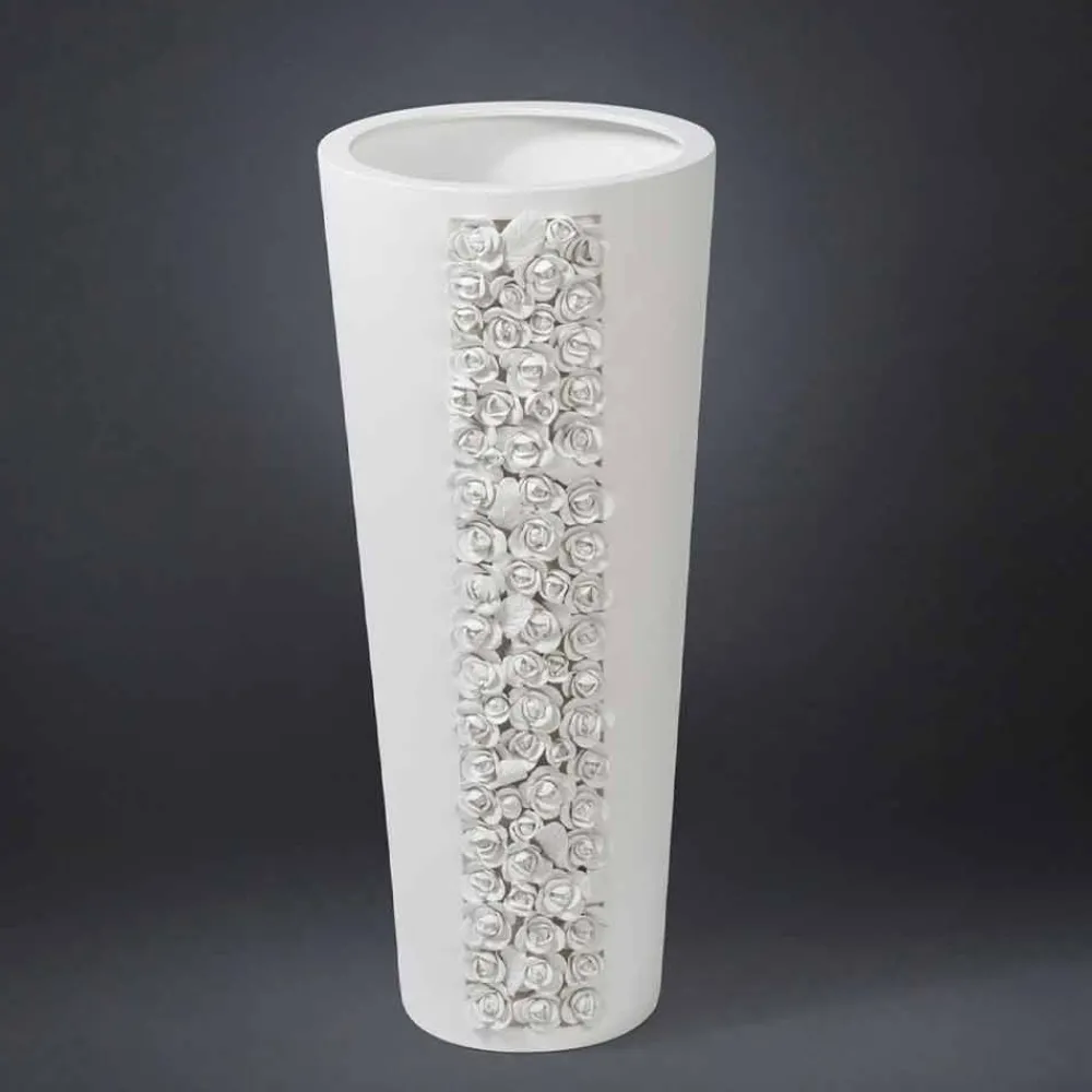 Viadurini Living Deko Vasen-Hohe weiße Keramikvase mit handgefertigter Dekoration in Italien - Calisto