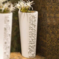 Viadurini Living Deko Vasen-Hohe weiße Keramikvase mit handgefertigter Dekoration in Italien - Calisto