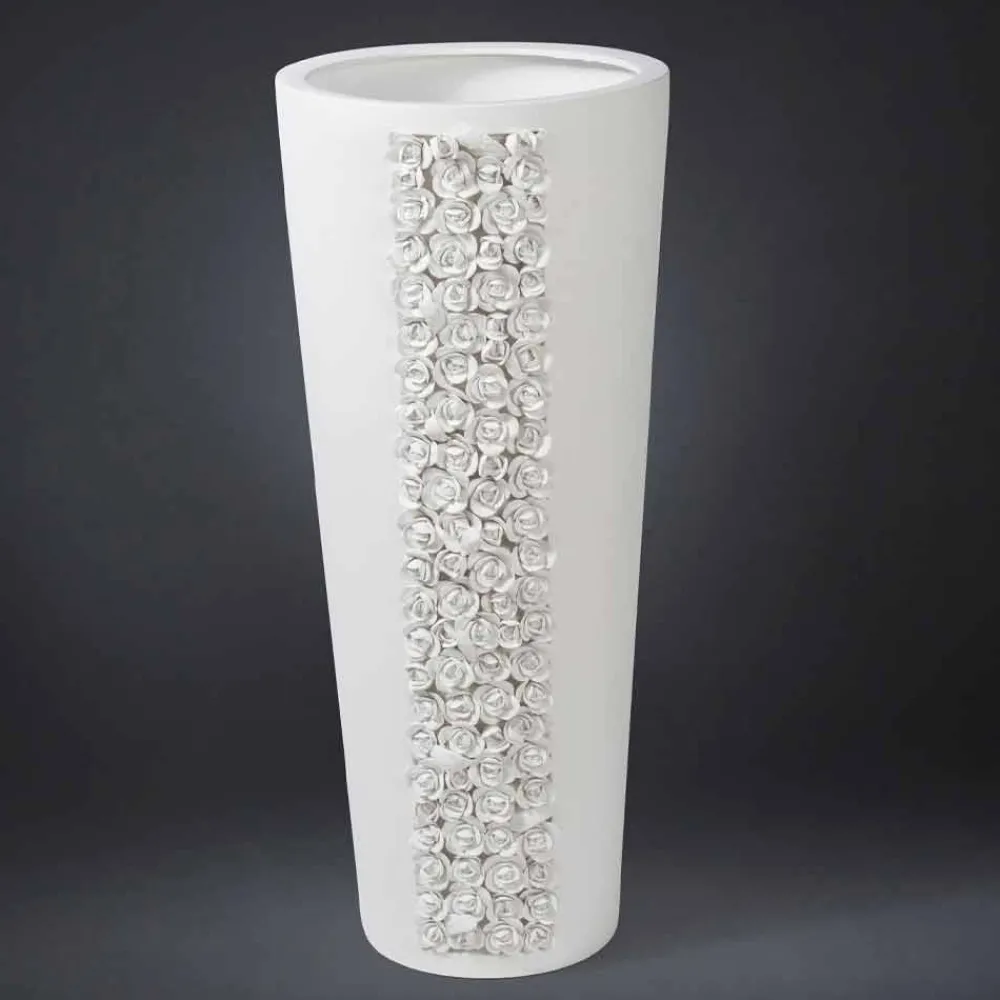 Viadurini Living Deko Vasen-Hohe weiße Keramikvase mit handgefertigter Dekoration in Italien - Calisto