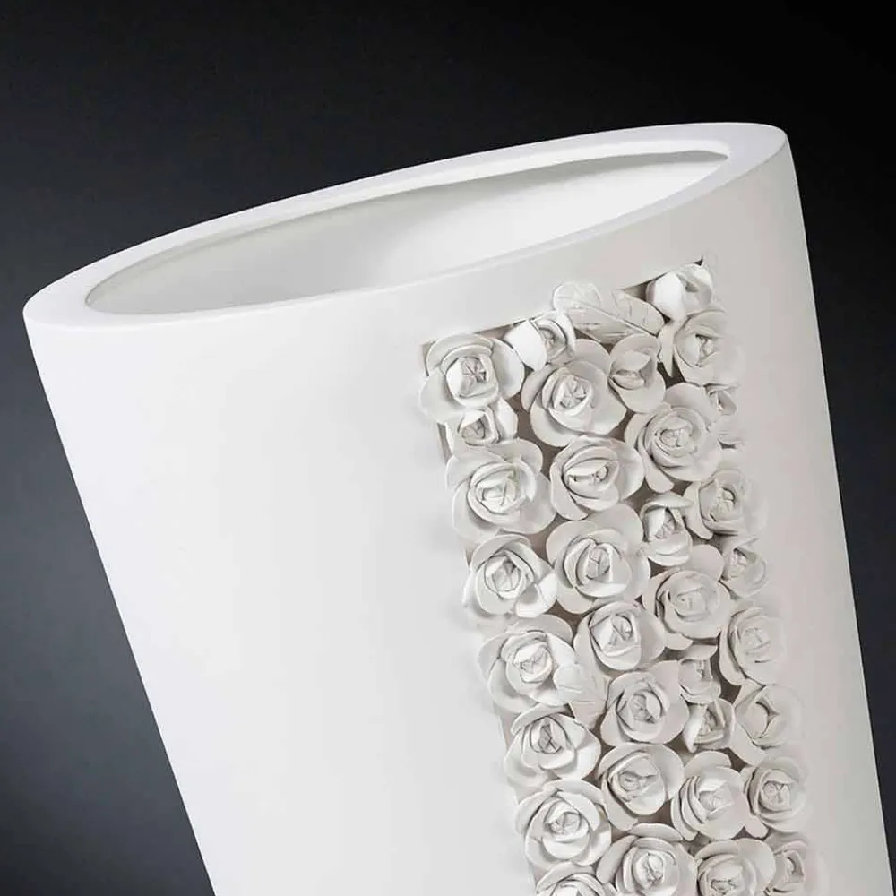 Viadurini Living Deko Vasen-Hohe weiße Keramikvase mit handgefertigter Dekoration in Italien - Calisto