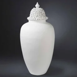 Viadurini Living Deko Vasen-Hohe weiße Keramikvase mit verzierter Spitze Handgefertigt in Italien - Verio