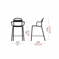 Viadurini in the Garden Outdoor Hocker-Hoher Außenhocker aus Aluminium mit Armlehnen Made in Italy - Selima