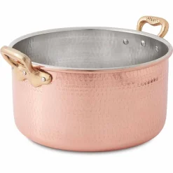 Viadurini Kitchen Kochgeschirr-Hoher Bräter aus verzinntem Kupfer von Hand rund mit 2 Griffen 16 cm - Gianfranco