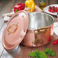 Viadurini Kitchen Kochgeschirr-Hoher Bräter aus verzinntem Kupfer mit runder Hand mit 2 Griffen 28 cm - Gianfranco