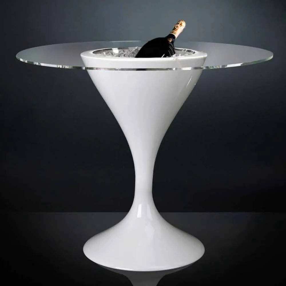 Viadurini Living Runde Tische-Hoher Couchtisch aus Glas und Polyethylen mit Flaschenhalter Made in Italy - Krakau