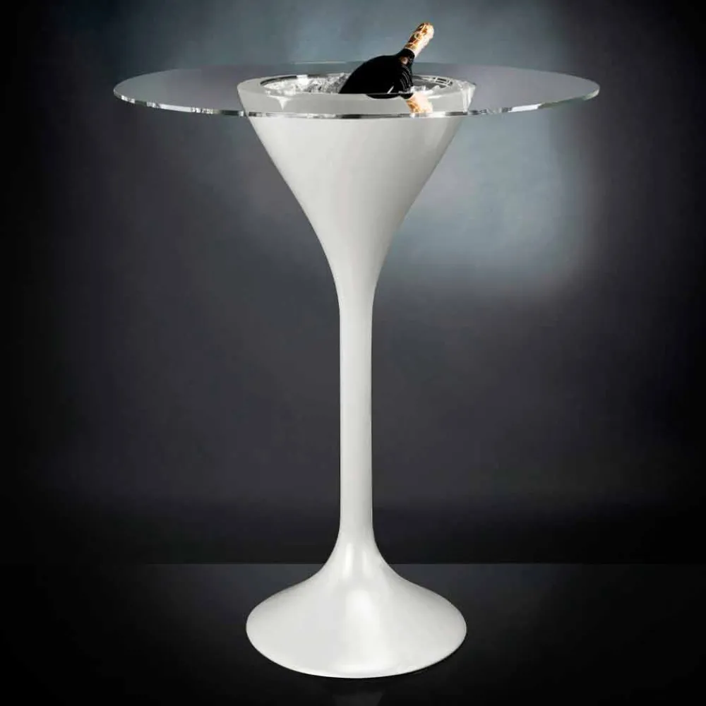 Viadurini Living Runde Tische-Hoher Couchtisch aus Glas und Polyethylen mit Flaschenhalter Made in Italy - Krakau