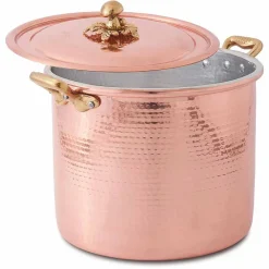 Viadurini Kitchen Kochgeschirr-Hoher Topf in Hand verzinntes Kupfer mit Griffen und Deckel 20 cm - Mariarita