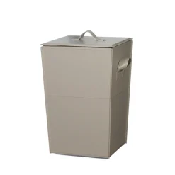 Viadurini Leather Kaminholzständer Aus Leder Und Kunstleder-Holzbehälter aus taupefarbenem Leder mit Deckel, hergestellt in Italien – Abendessen