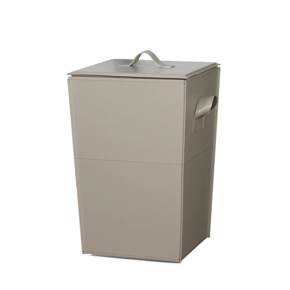 Viadurini Leather Kaminholzständer Aus Leder Und Kunstleder-Holzbehälter aus taupefarbenem Leder mit Deckel, hergestellt in Italien – Abendessen